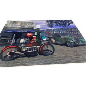 LE GM Harley Davidson motorcycle print artwork signed Wright 14/50 16x12" READ